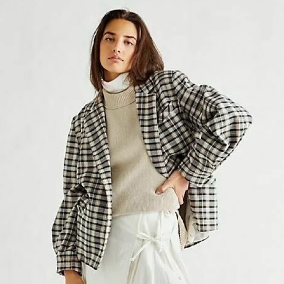 Free People Jackets & Blazers - Free People We The Free Plaid Oversized Blazer Jacket